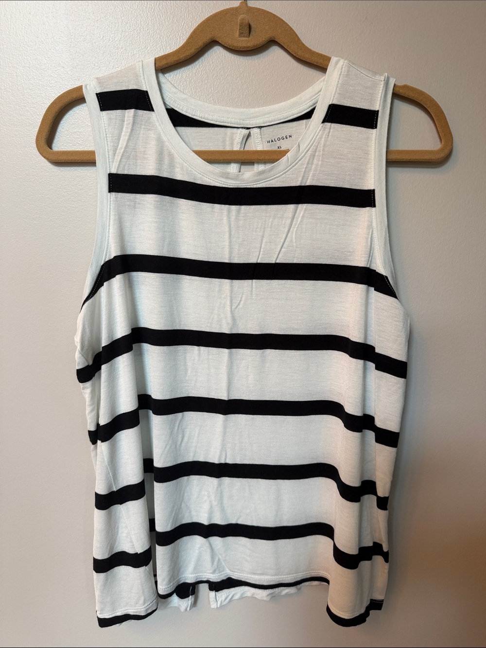 Halogen White Tank Top with Black Horizontal Stripes